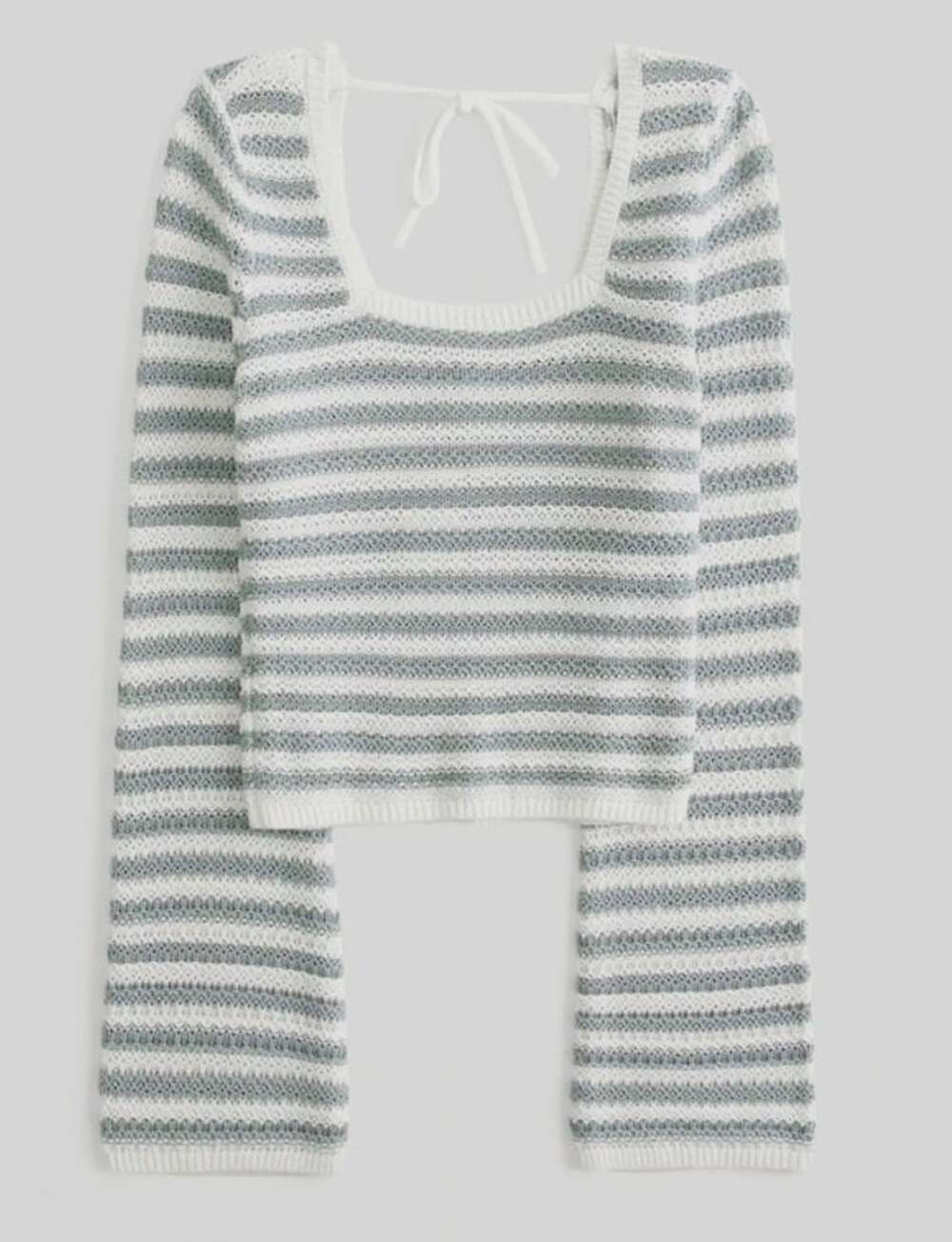 Hollister Crochet Knit Crop Sweater Size M Blue White Striped